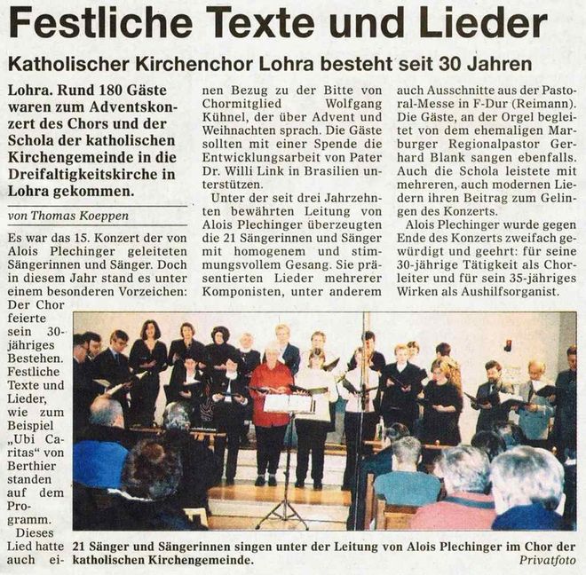 15. Adventliche Stunde am 8.12.2002 - Bericht der OP